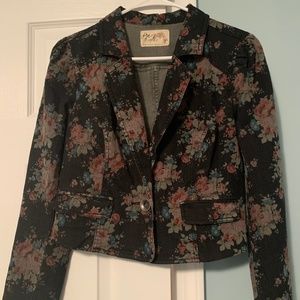 Free People Floral light weight cropped jacket.